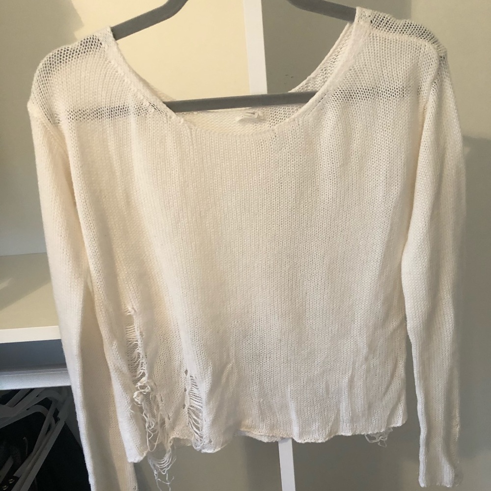 Garage white distressed sweater